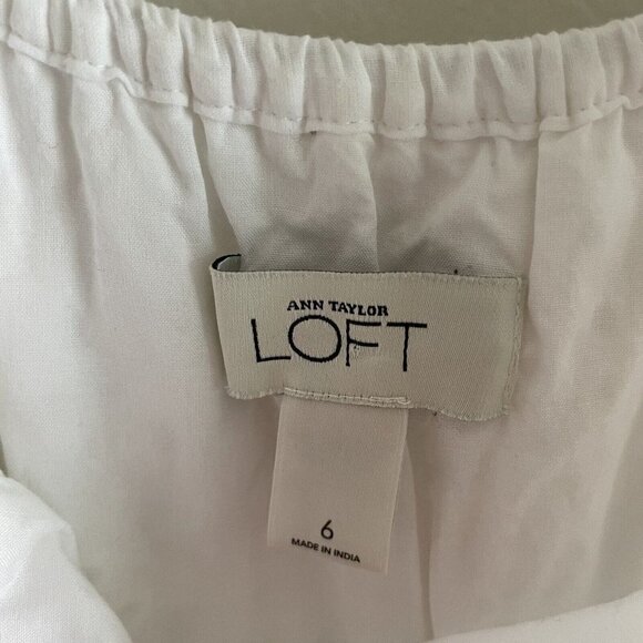 Ann Taylor Loft Women SZ 6 White Eyelet Ruffle Lined Ruffled/Off Shoulder Dress - Picture 5 of 7